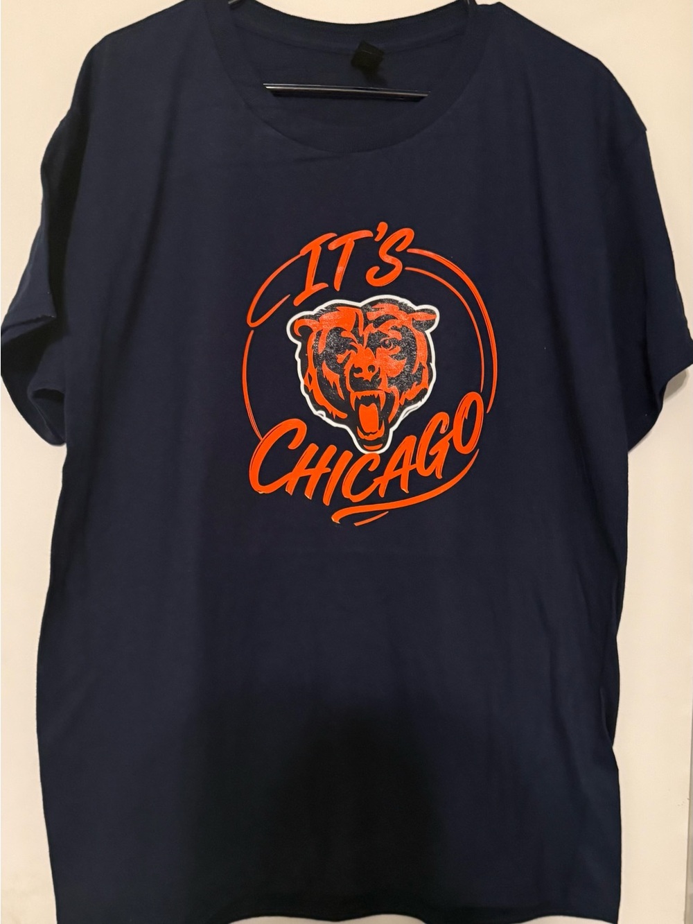 Navy Graphic Tee with Orange Bear "It's Chicago" Print